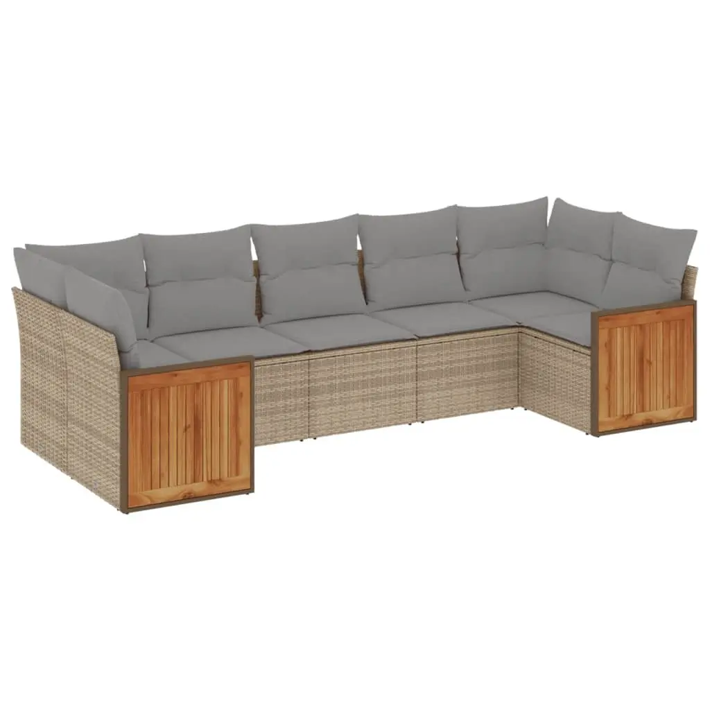 7 Piece Outdoor Garden Sofa Set with Cushions Beige Poly Rattan Patio Furniture