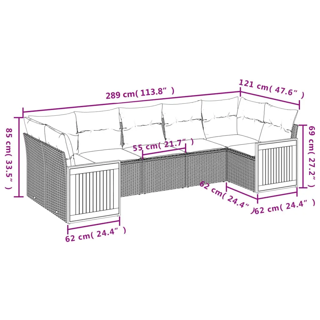 7 Piece Outdoor Garden Sofa Set with Cushions Beige Poly Rattan Patio Furniture