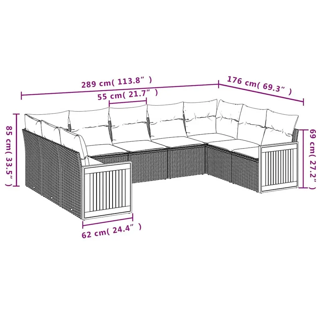 Outdoor Garden Sofa Set 9 Piece Modular Patio Furniture Black
