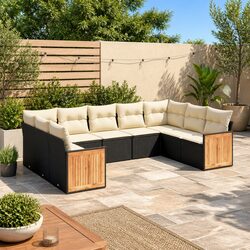 PE Rattan 9-Piece Garden Sofa Set with Washable Cushions