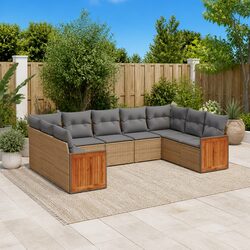 9-Piece Outdoor Sofa Set - Beige PE Rattan and Cushions