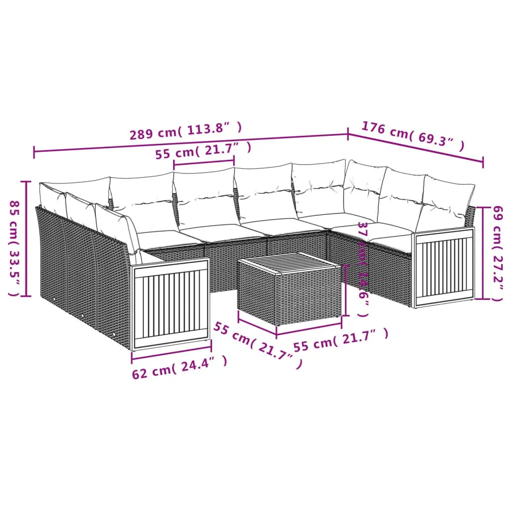 Garden Sofa Set Outdoor Furniture Modular 10 Piece Beige Cushions