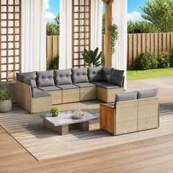 9 Piece Garden Sofa Set: Beige Poly Rattan Modular Design