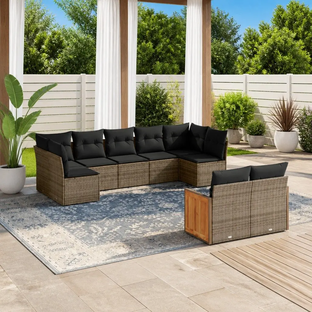 Garden Sofa Set Outdoor Furniture Patio 9 Piece Grey Poly Rattan Modular