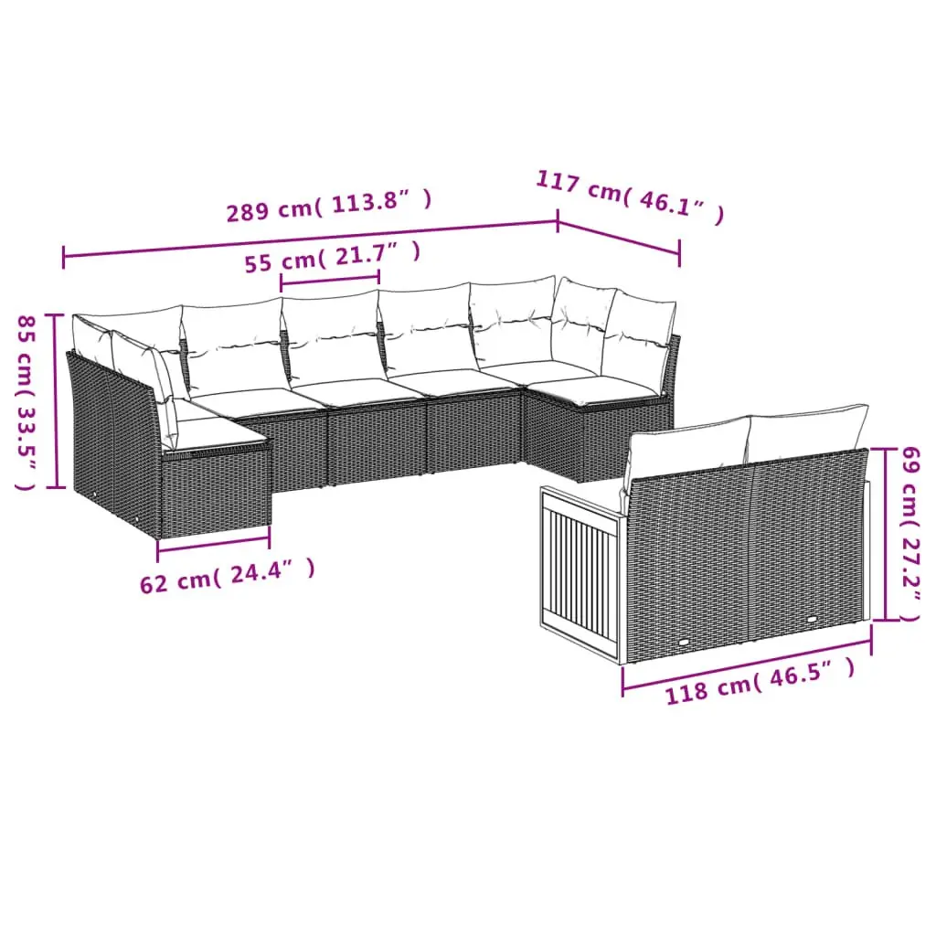 Garden Sofa Set Outdoor Furniture Patio 9 Piece Grey Poly Rattan Modular