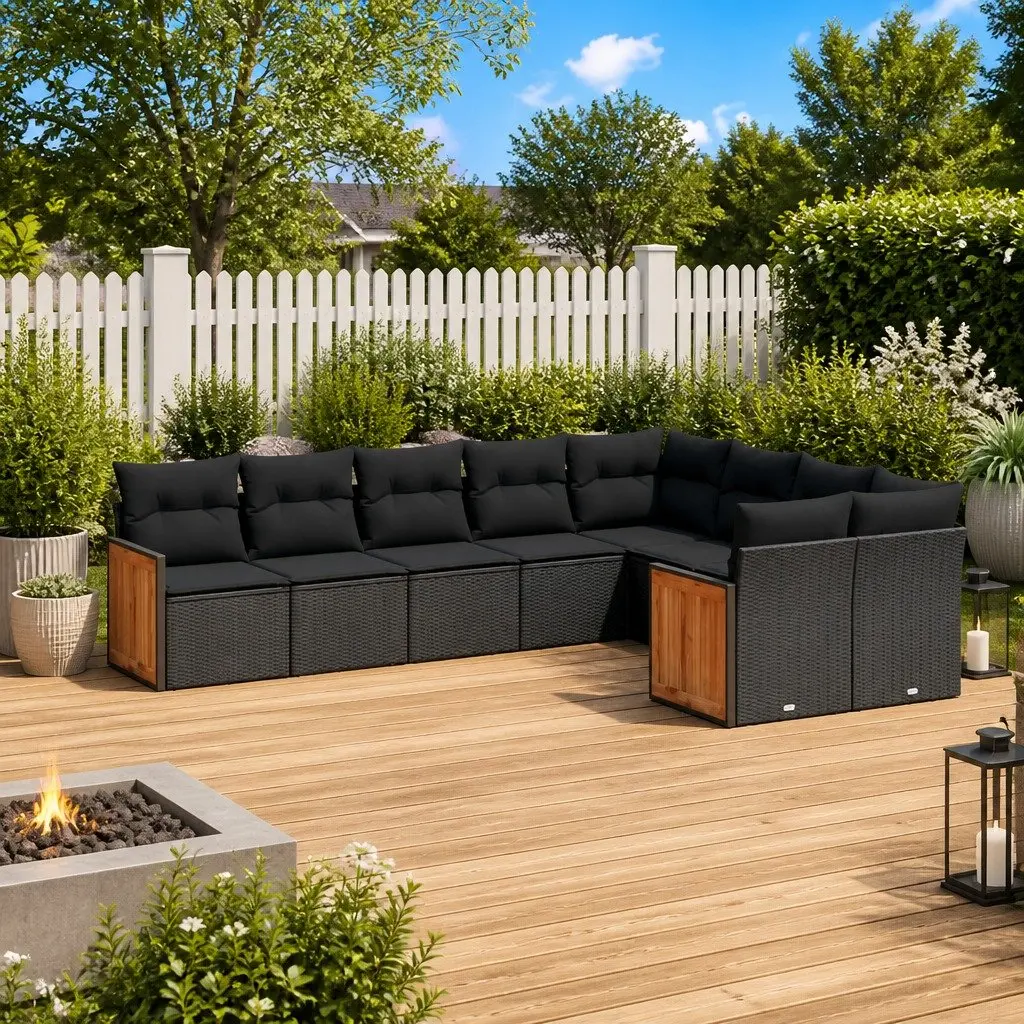 Garden Sofa Set Outdoor Furniture Patio Seating 9 Piece Black with Cushions