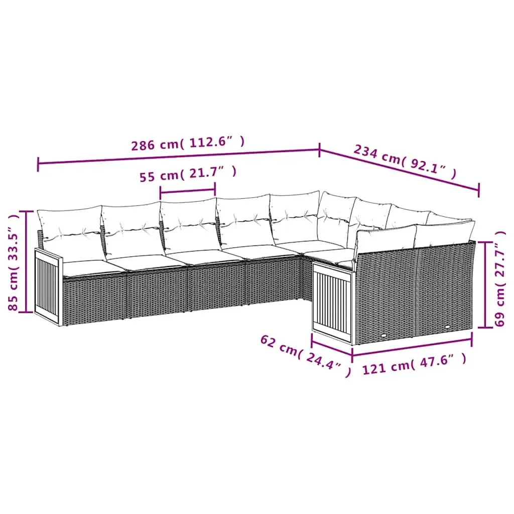 Garden Sofa Set Outdoor Furniture Patio Seating 9 Piece Black with Cushions