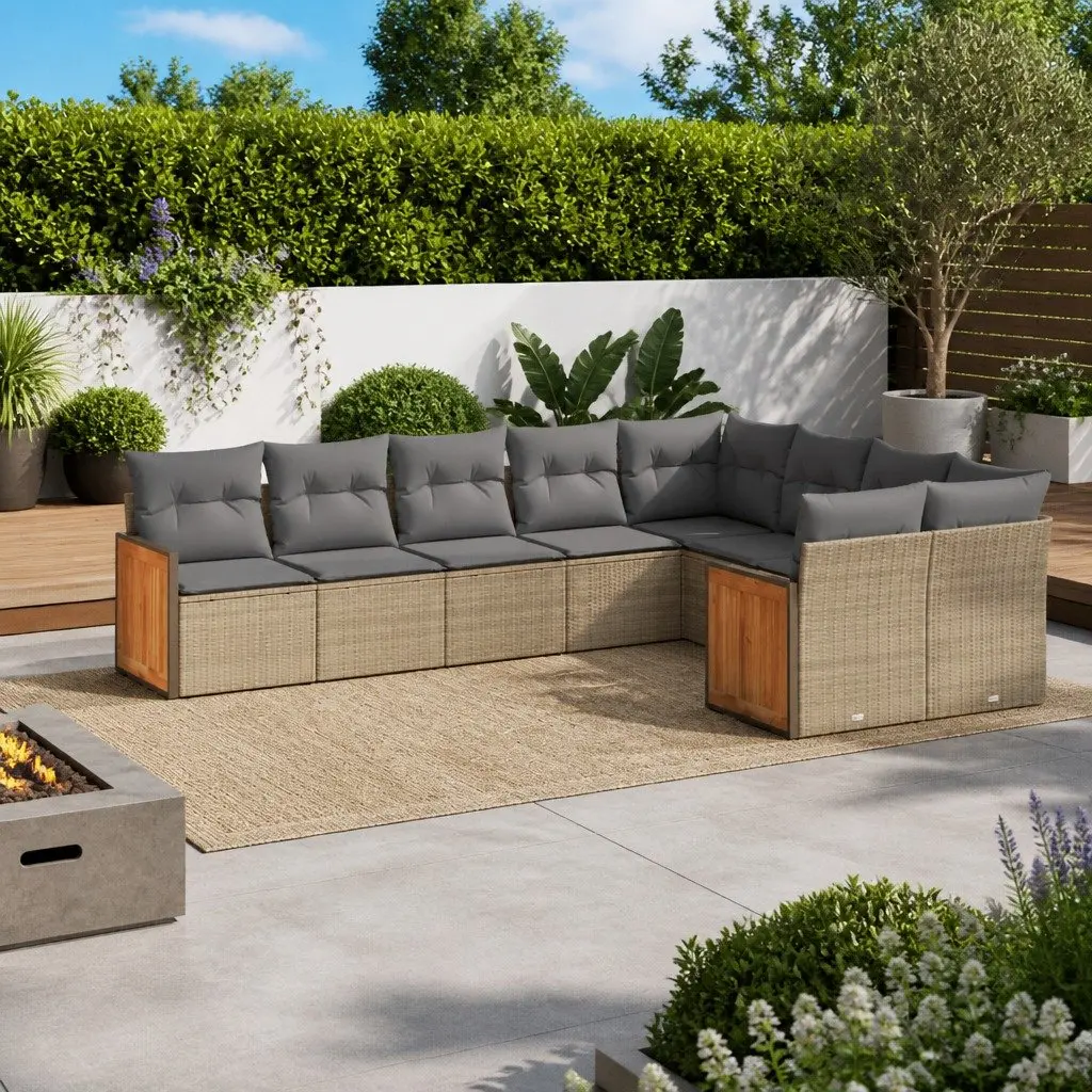 Outdoor Garden Sofa Set Modular Patio Furniture 9 Piece Beige