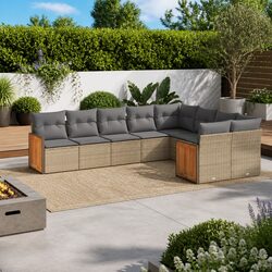 9 Piece Modular Garden Sofa Set in Beige with Cushions