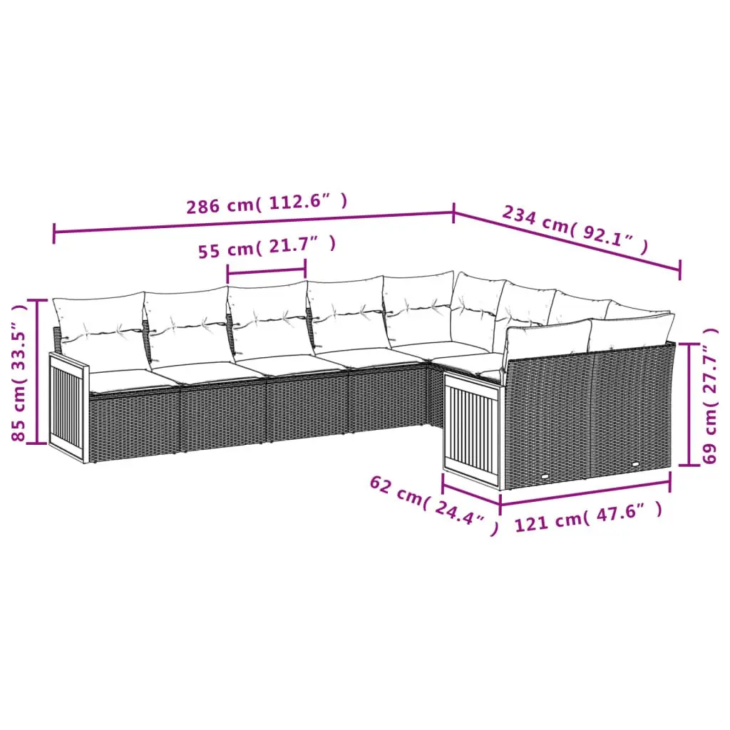 Outdoor Garden Sofa Set Modular Patio Furniture 9 Piece Beige