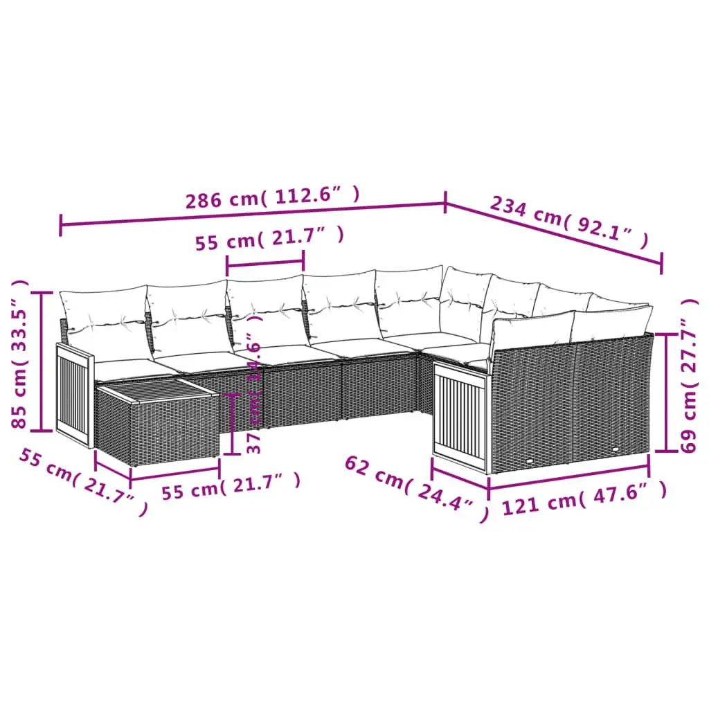 Garden Sofa Set Outdoor Furniture 10 Piece Beige Poly Rattan Modular Patio