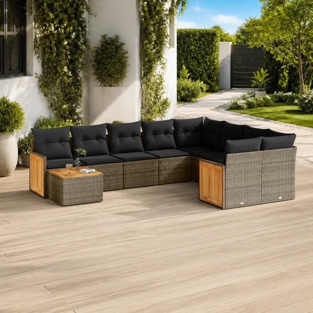 Garden Sofa Set 10 Piece Outdoor Patio Furniture Grey Rattan