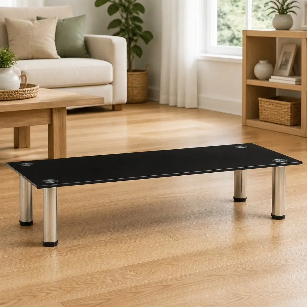 TV Stand for Living Room Bedroom Black Tempered Glass 80 x 35 x 17 cm