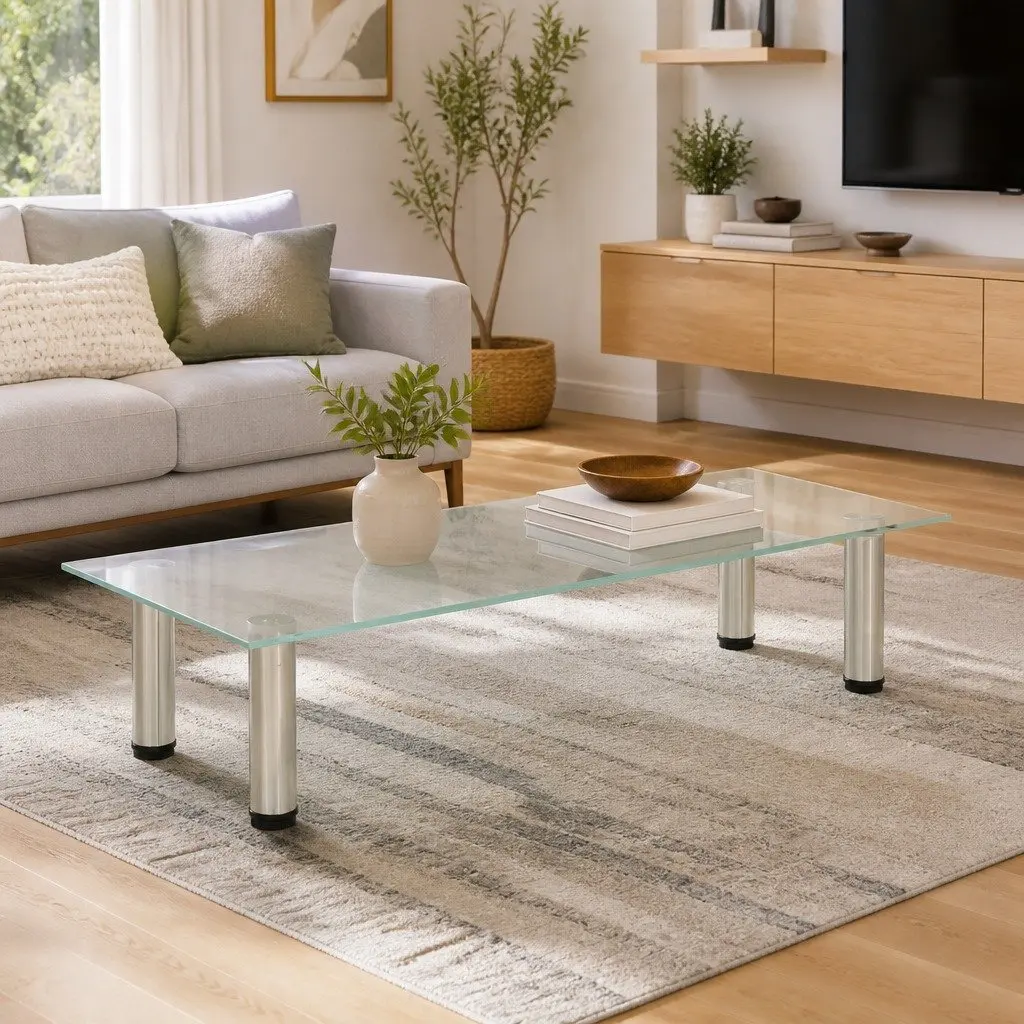 Tempered Glass TV Stand Living Room Bedroom Media Console Table 80 x 35 x 17 cm