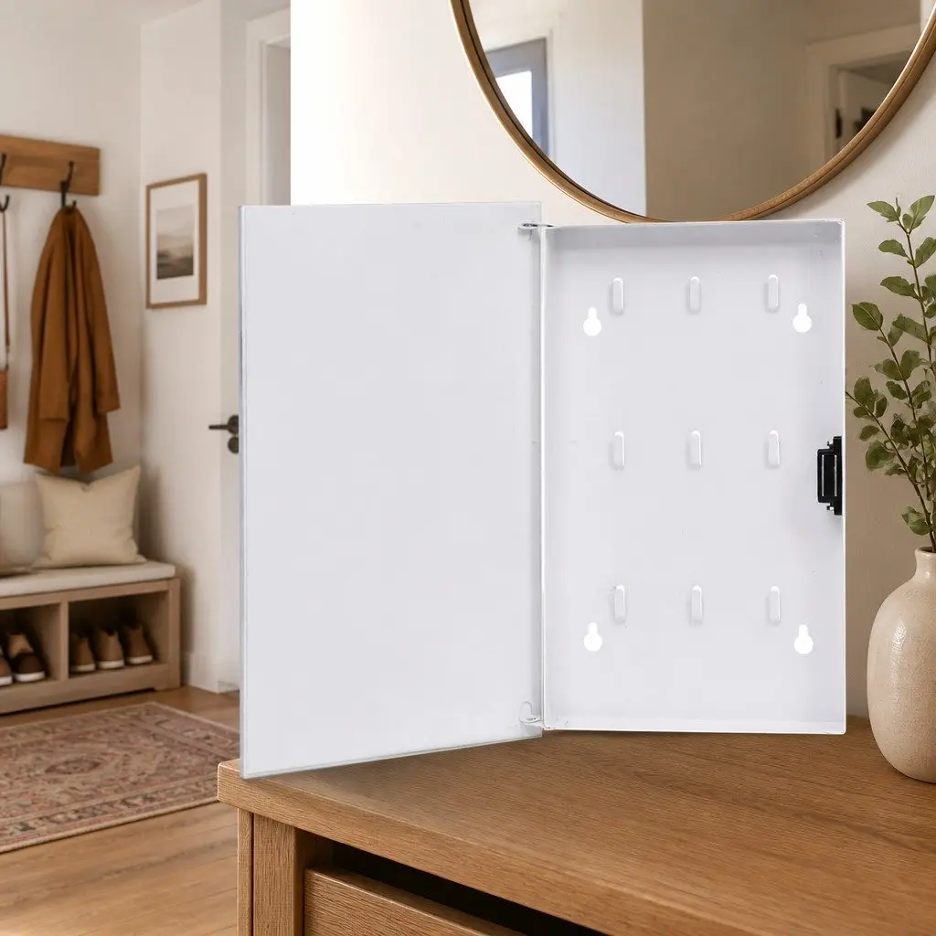Key Box with Magnetic Board White Home Office Storage Organizer 30x20x4 cm