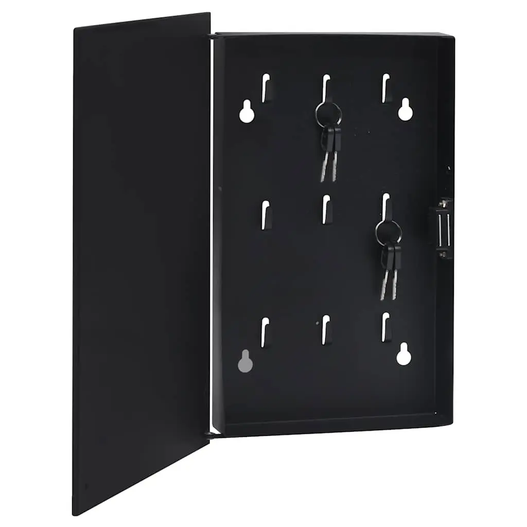 Key Box with Magnetic Board for Living Room Study Entryway Black 30x20x4 cm Wall Mounted Cabinet 12 Hooks