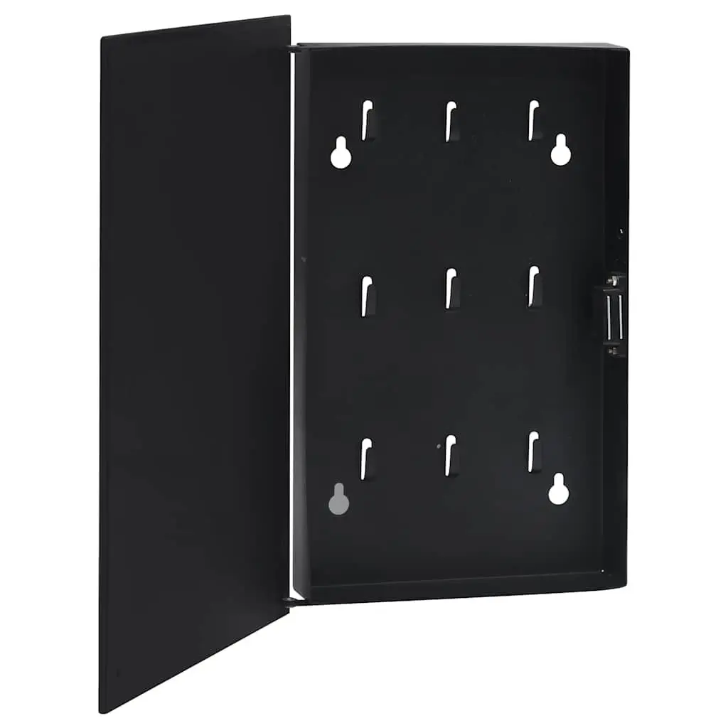 Key Box with Magnetic Board for Living Room Study Entryway Black 30x20x4 cm Wall Mounted Cabinet 12 Hooks