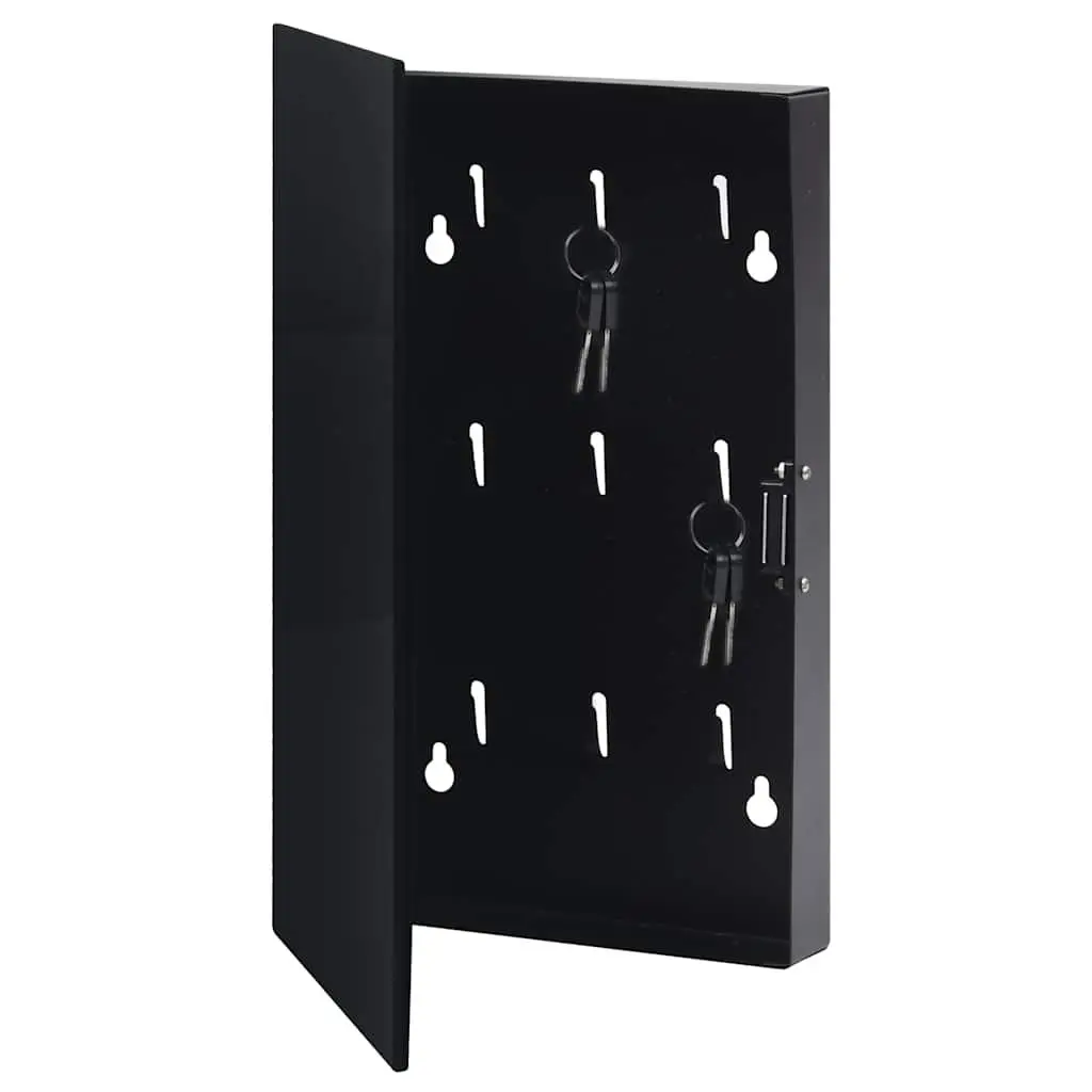 Key Box with Magnetic Board for Living Room Study Entryway Black 30x20x4 cm Wall Mounted Cabinet 12 Hooks