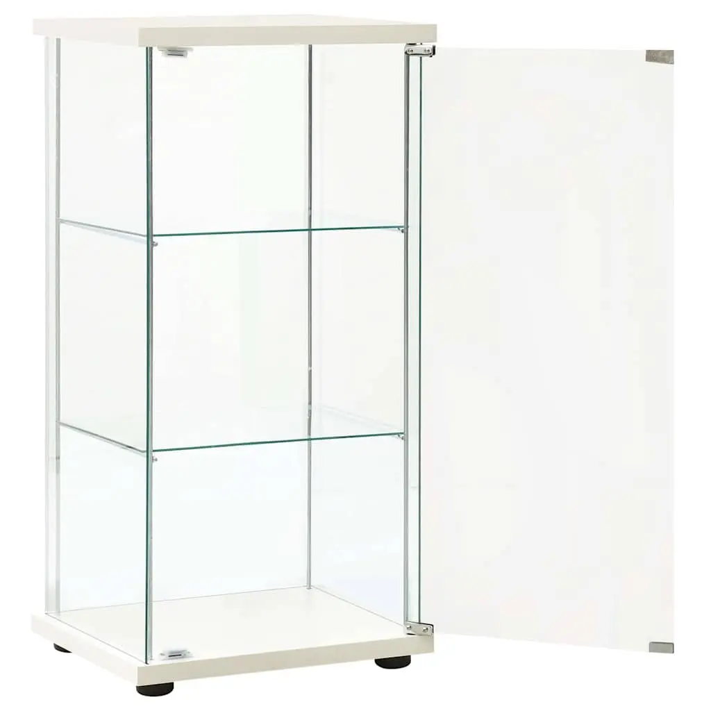 White Storage Cabinet with Glass Shelves