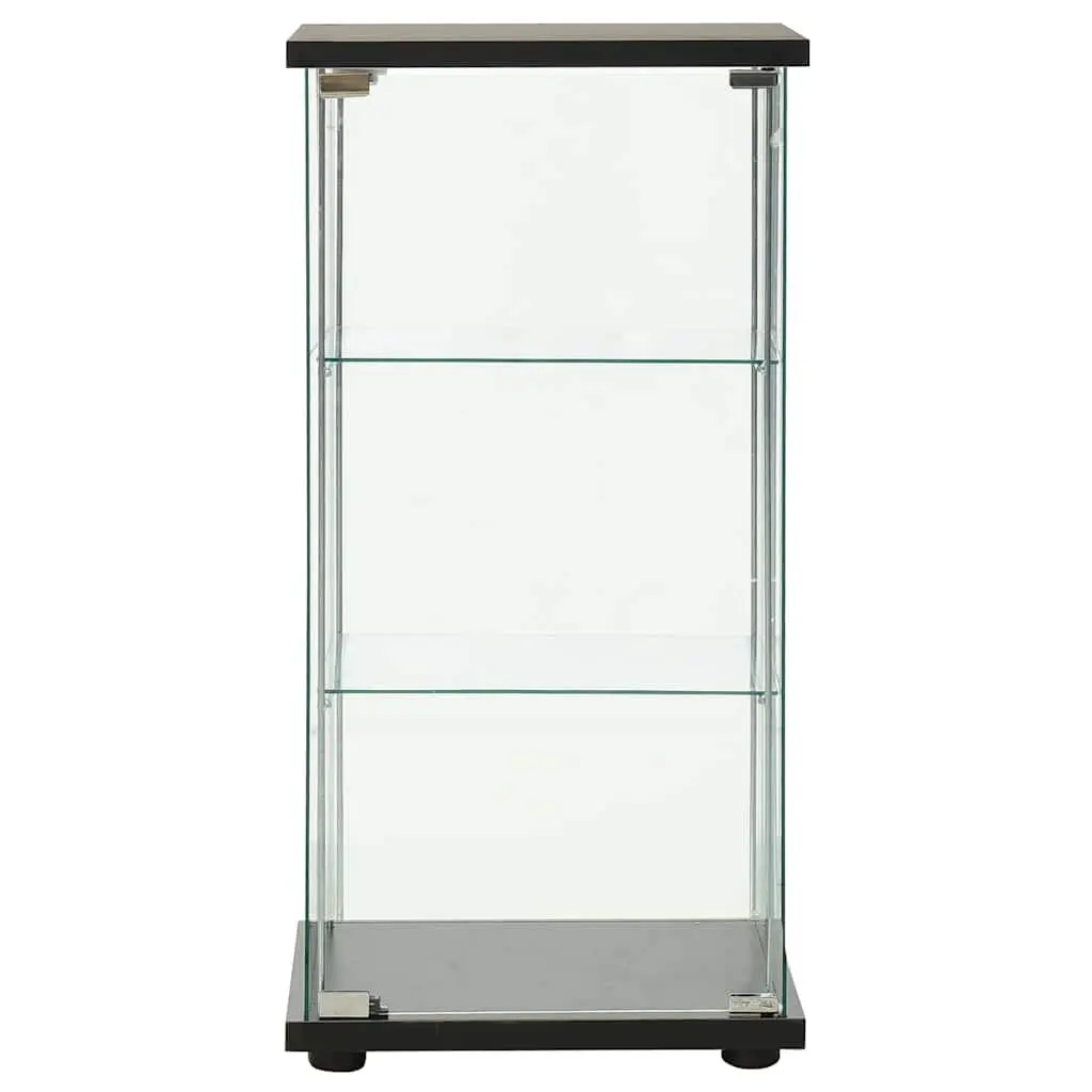 Black Storage Cabinet with Multiple Tempered Glass Shelves
