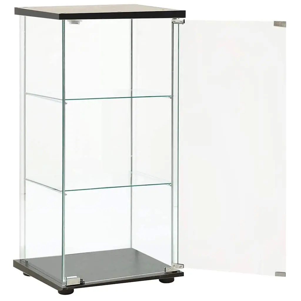 Black Storage Cabinet with Multiple Tempered Glass Shelves