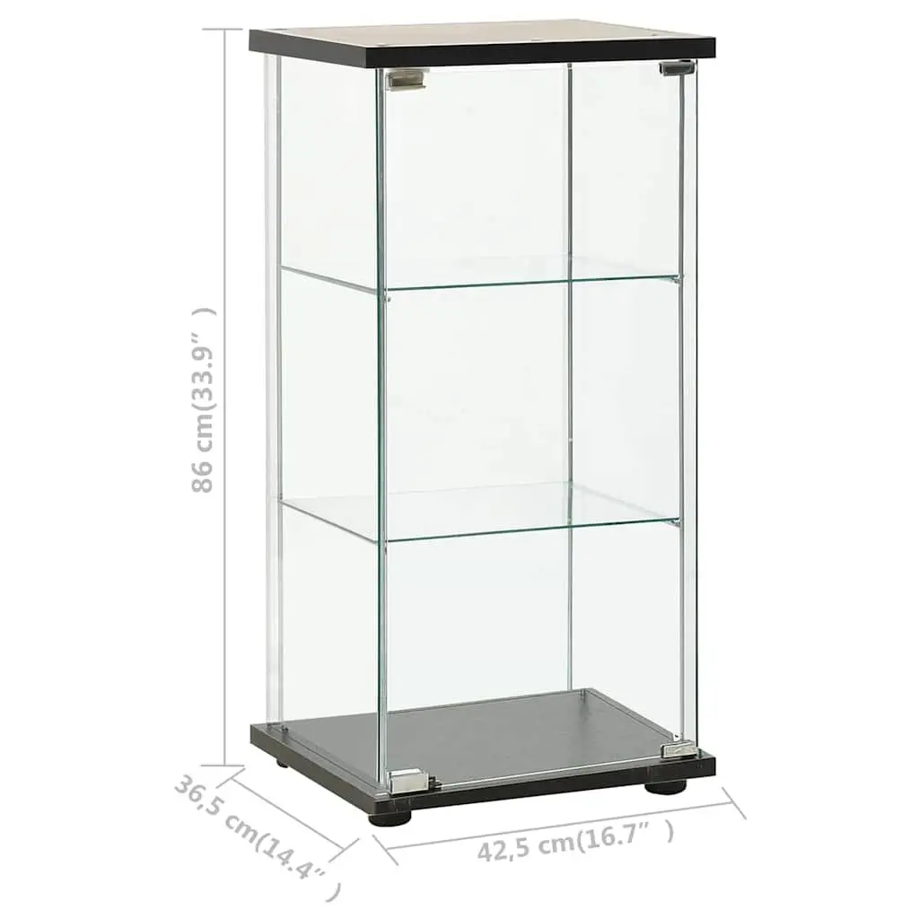 Black Storage Cabinet with Multiple Tempered Glass Shelves