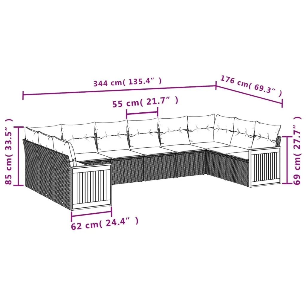 Garden Sofa Set 10 Piece Outdoor Furniture Beige Cushions Patio Seating Modular
