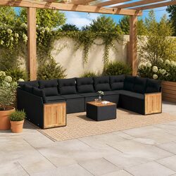 11 Piece Outdoor Garden Sofa Set Patio Furniture Black Poly Rattan with Cushions