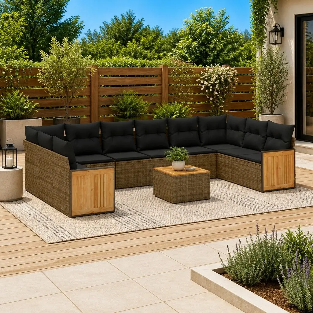 Garden Sofa Set Outdoor Furniture 11 Piece Grey Rattan Modular with Cushions