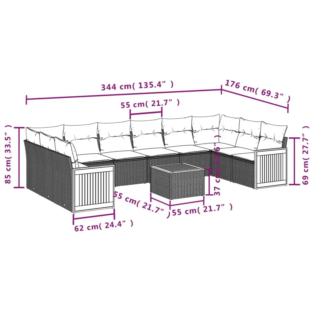 Garden Sofa Set Outdoor Furniture 11 Piece Grey Rattan Modular with Cushions