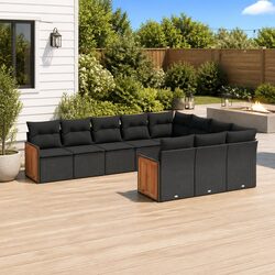 10 Piece Modular Garden Sofa Set with Black Cushions