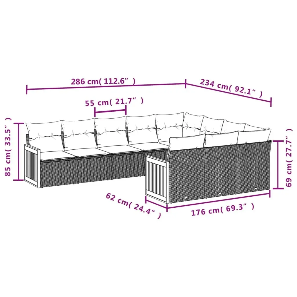 10 Piece Outdoor Garden Sofa Set in Grey