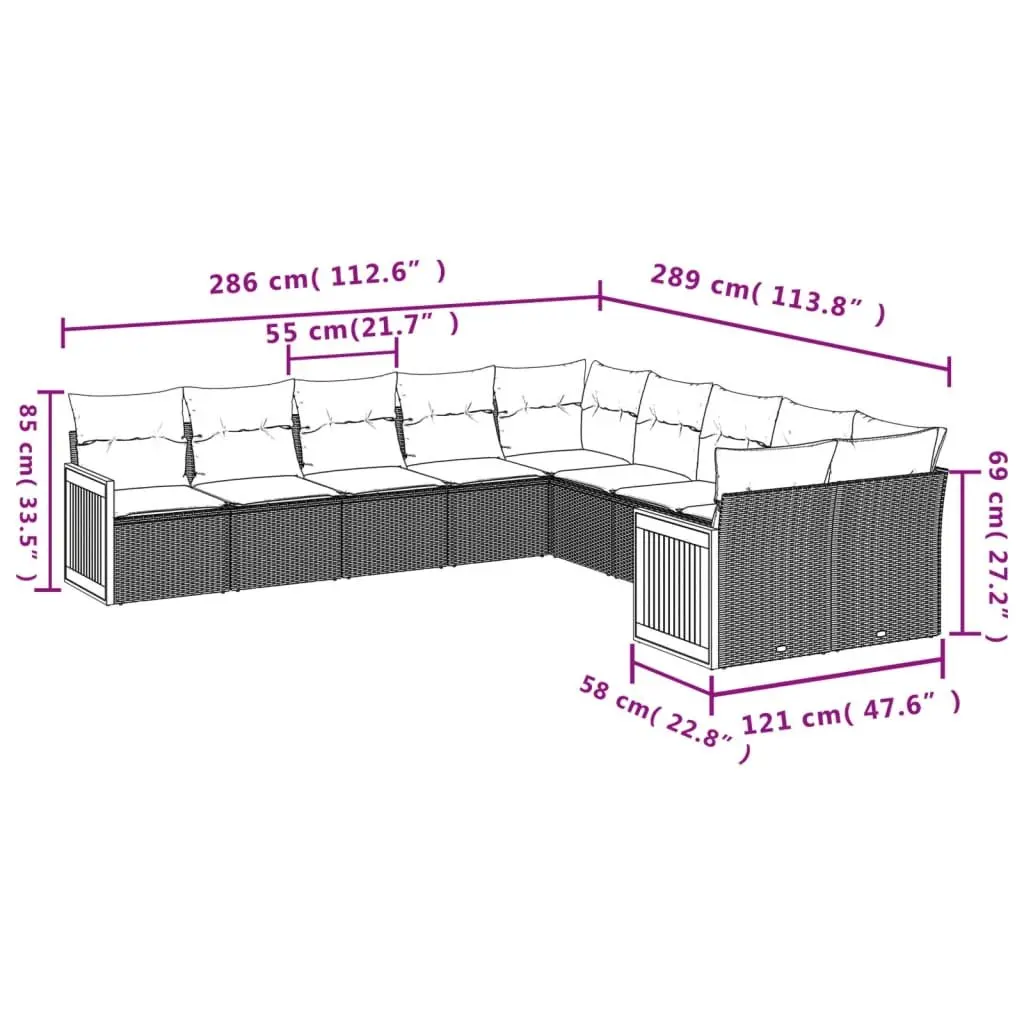 Garden Sofa Set Outdoor Furniture Black 10 Piece Patio Seating with Cushions