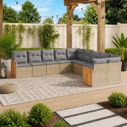 Garden Sofa Set 10 Piece Outdoor Furniture Beige Rattan Cushions Patio Lounge