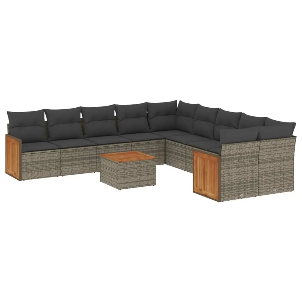 Garden Sofa Set 11 Piece Outdoor Furniture Grey Poly Rattan Modular with