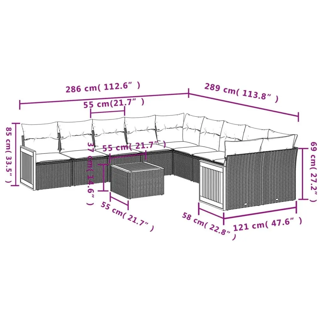 Garden Sofa Set 11 Piece Outdoor Furniture Grey Poly Rattan Modular with