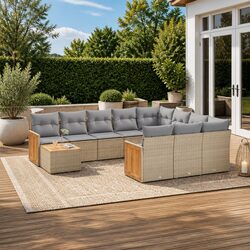 Garden Sofa Set 11 Piece Outdoor Furniture Patio Sectional with Cushions Beige