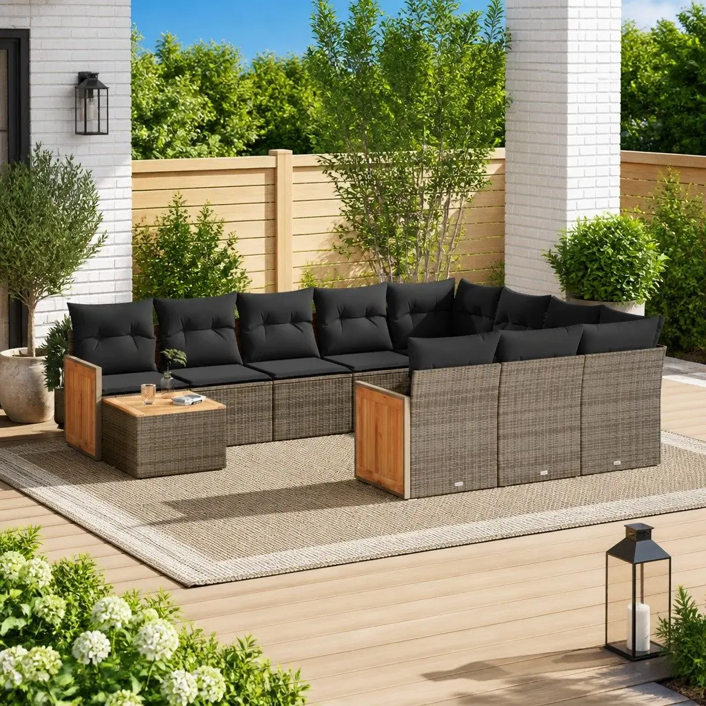 Garden Sofa Set 11 Piece Outdoor Furniture Patio Grey Poly Rattan with Cushions