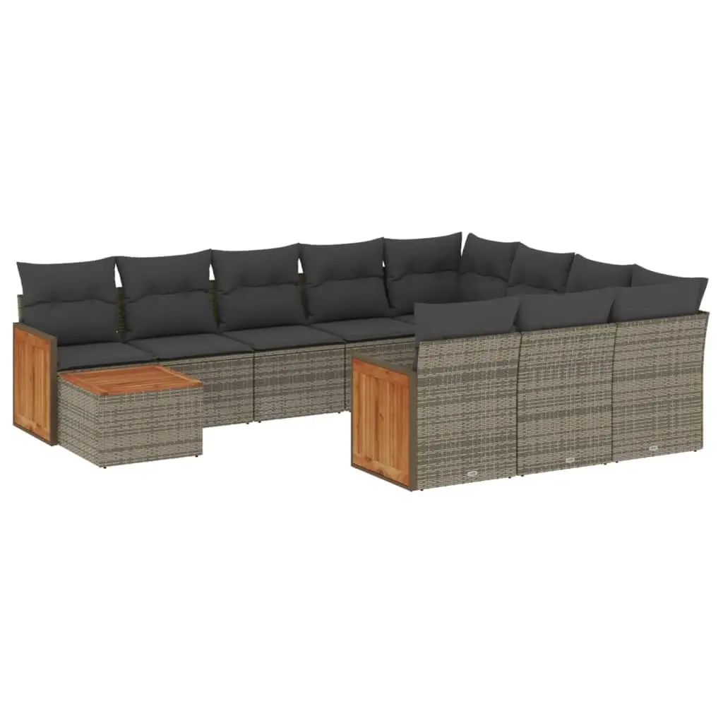 Garden Sofa Set 11 Piece Outdoor Furniture Patio Grey Poly Rattan with Cushions