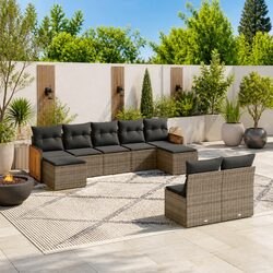 Garden Sofa Set 9 Piece Outdoor Furniture Patio Seating with Cushions Grey