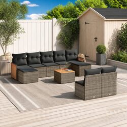 10-Piece Modular Grey Garden Sofa Set with Cushions