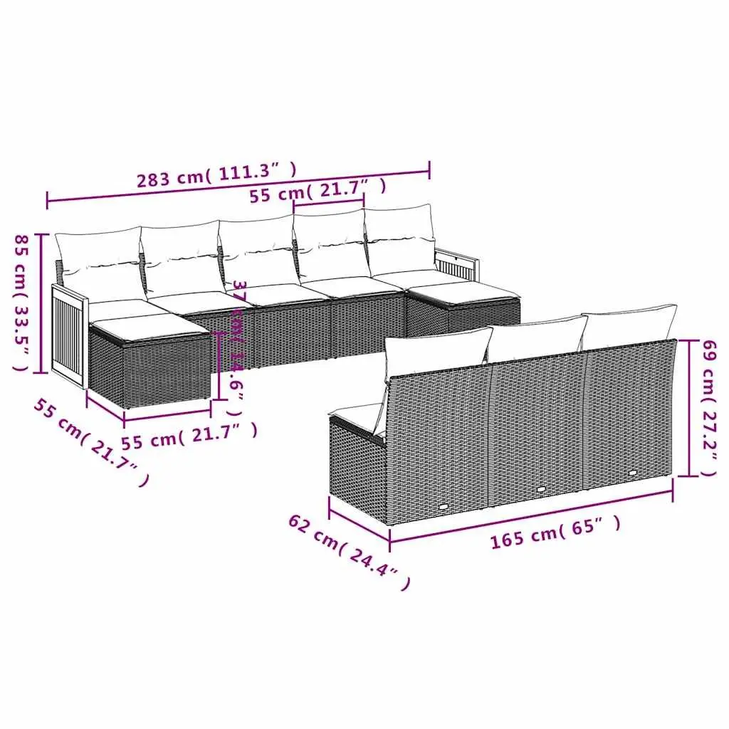 Garden Sofa Set Outdoor Furniture Patio Black Modular 10 Piece