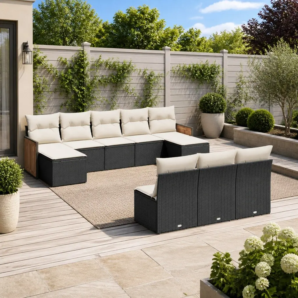 10 Piece Black Modular Outdoor Sofa Set