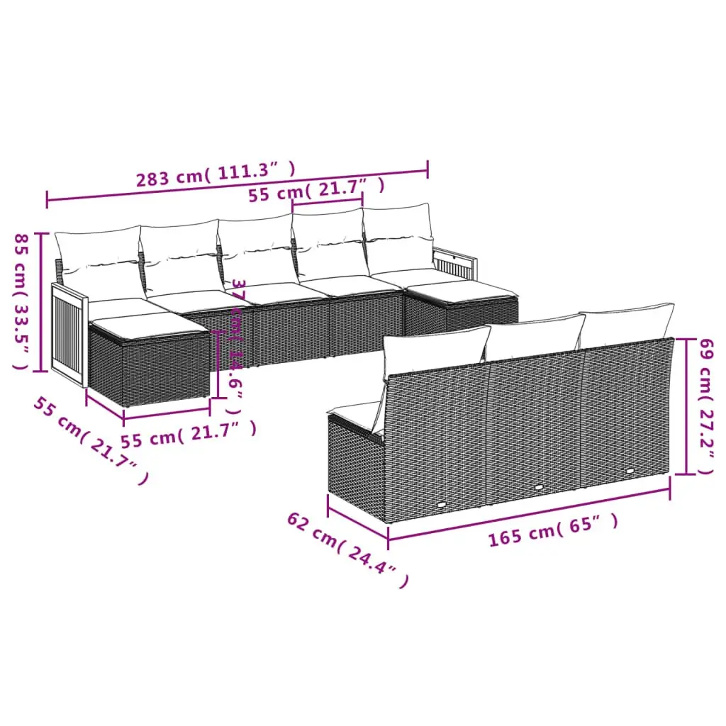 10 Piece Black Modular Outdoor Sofa Set