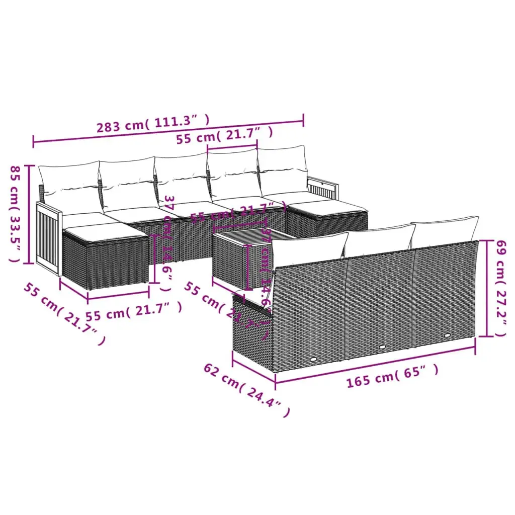 Garden Sofa Set Outdoor Furniture Modular Grey 11 Piece