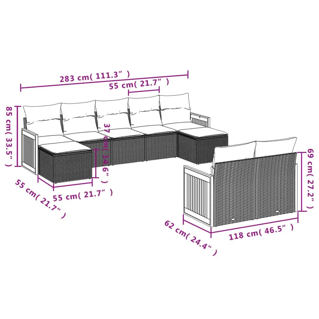 9 Piece Grey Rattan Garden Sofa Set