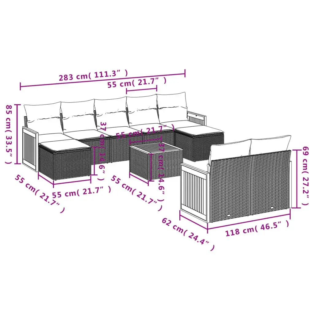 Garden Sofa Set 10 Piece Outdoor Furniture Grey for Patio