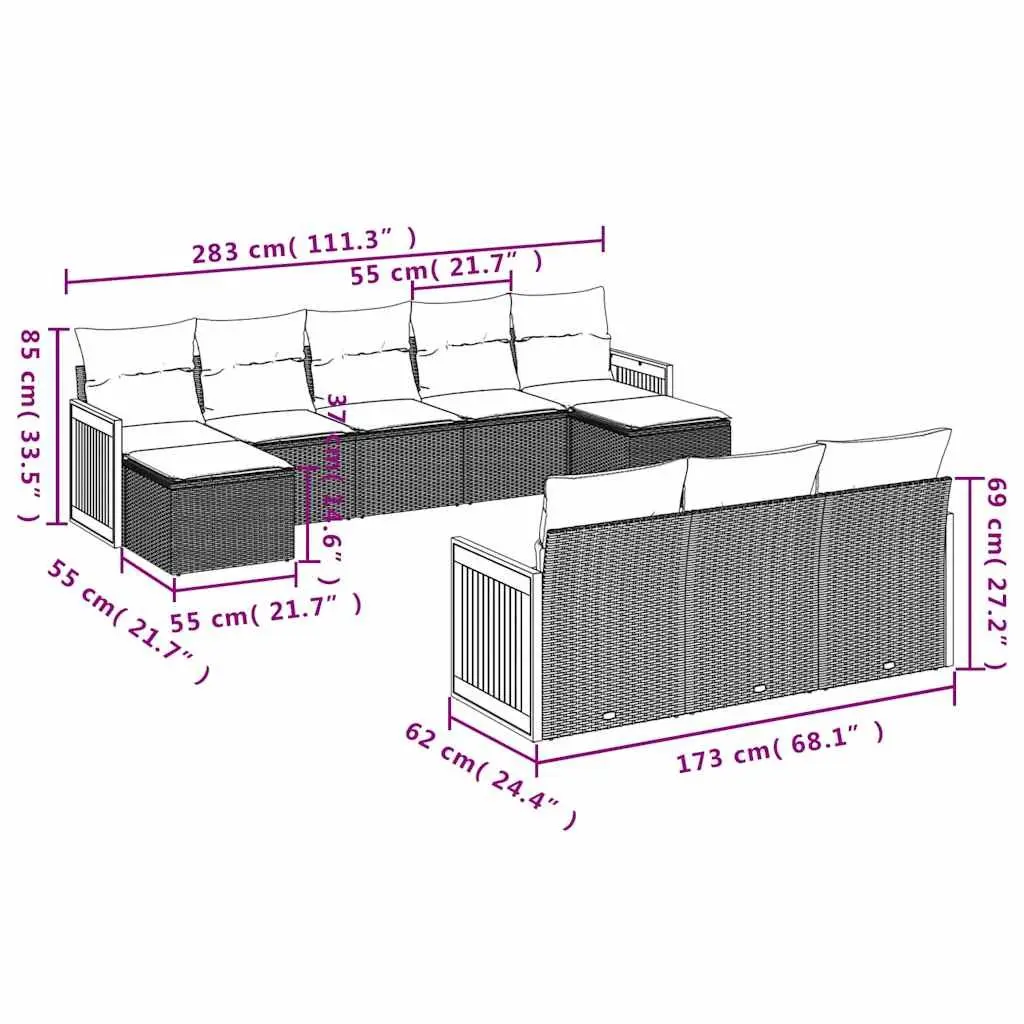 Garden Sofa Set 10 Piece Outdoor Furniture Patio Lounge Black Poly Rattan