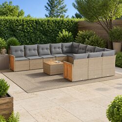 Garden Sofa Set 12 Piece: PE Rattan & Acacia Wood