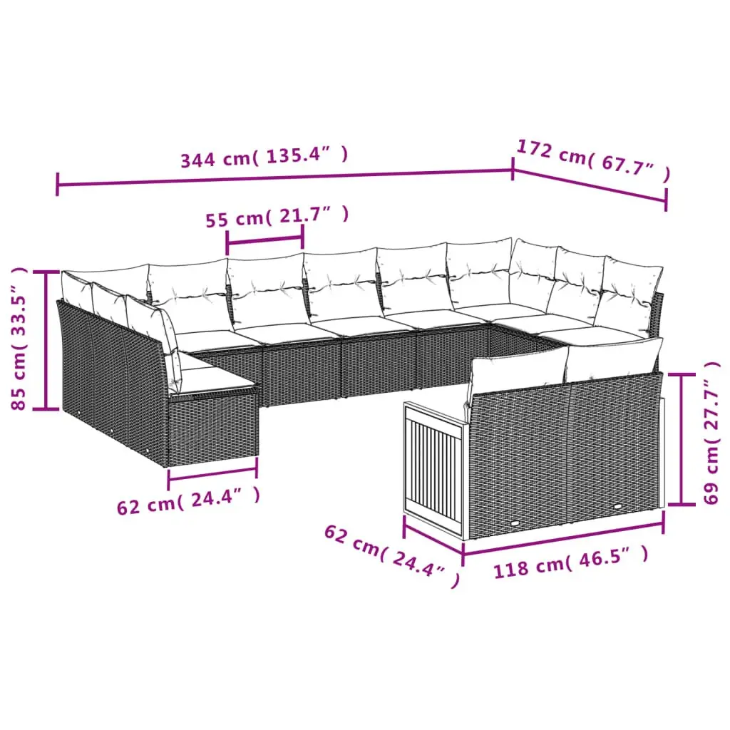 Garden Sofa Set Modular Outdoor Furniture 12 Piece Patio Seating with Cushions